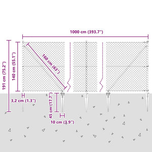 Περίφραξη με Σπίθες 10 x 1,4 μ Γαλβανισμένος Χάλυβας Ασημί