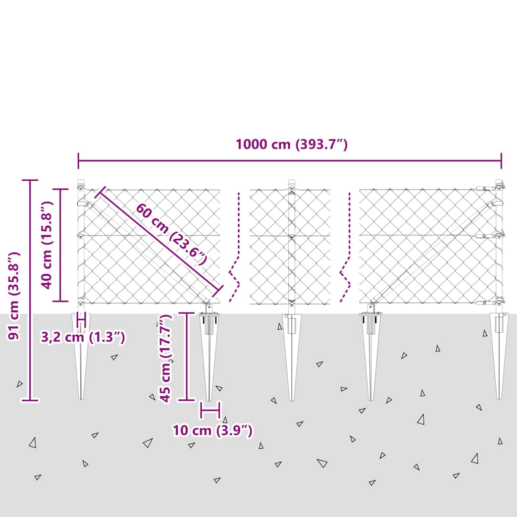 Στύλος Περιφράξεων Ασημί 10 x 0,4 μ (60 x 60 χιλιοστά πλέγμα)