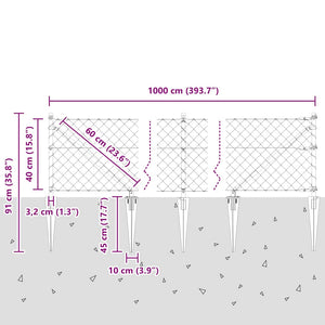 Περίφραξη με Σπίθες 10 x 0,4 m Γαλβανισμένος Χάλυβας Ασημί