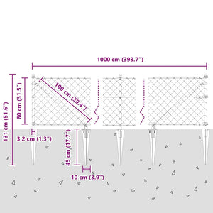 Περίφραξη με Σπίθες 10 x 0,8 μ Γαλβανισμένος Χάλυβας Ασημί