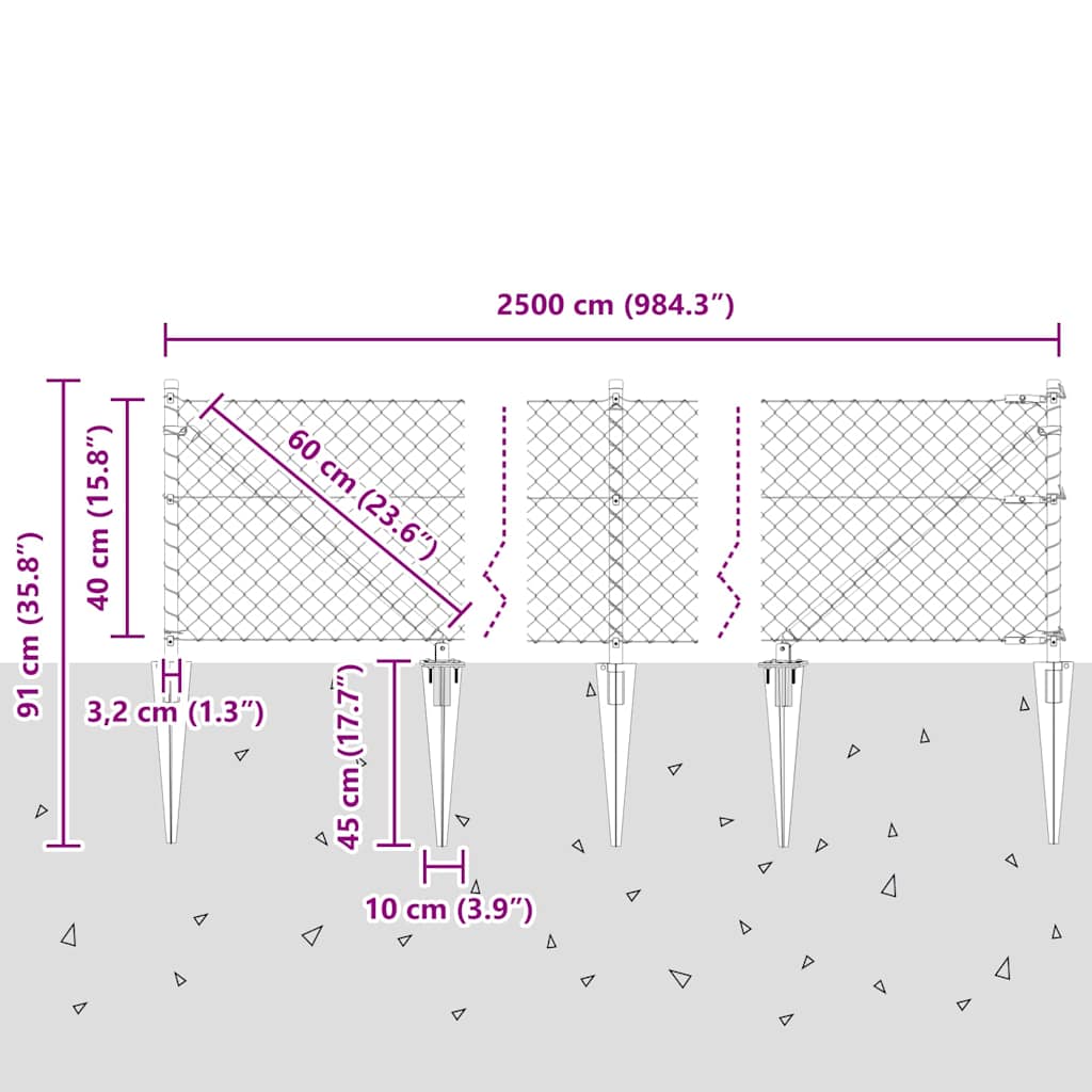 Στύλος Περιφράξεων Ασημί 25 x 0,4 μ (40 x 40 χιλιοστά πλέγμα)