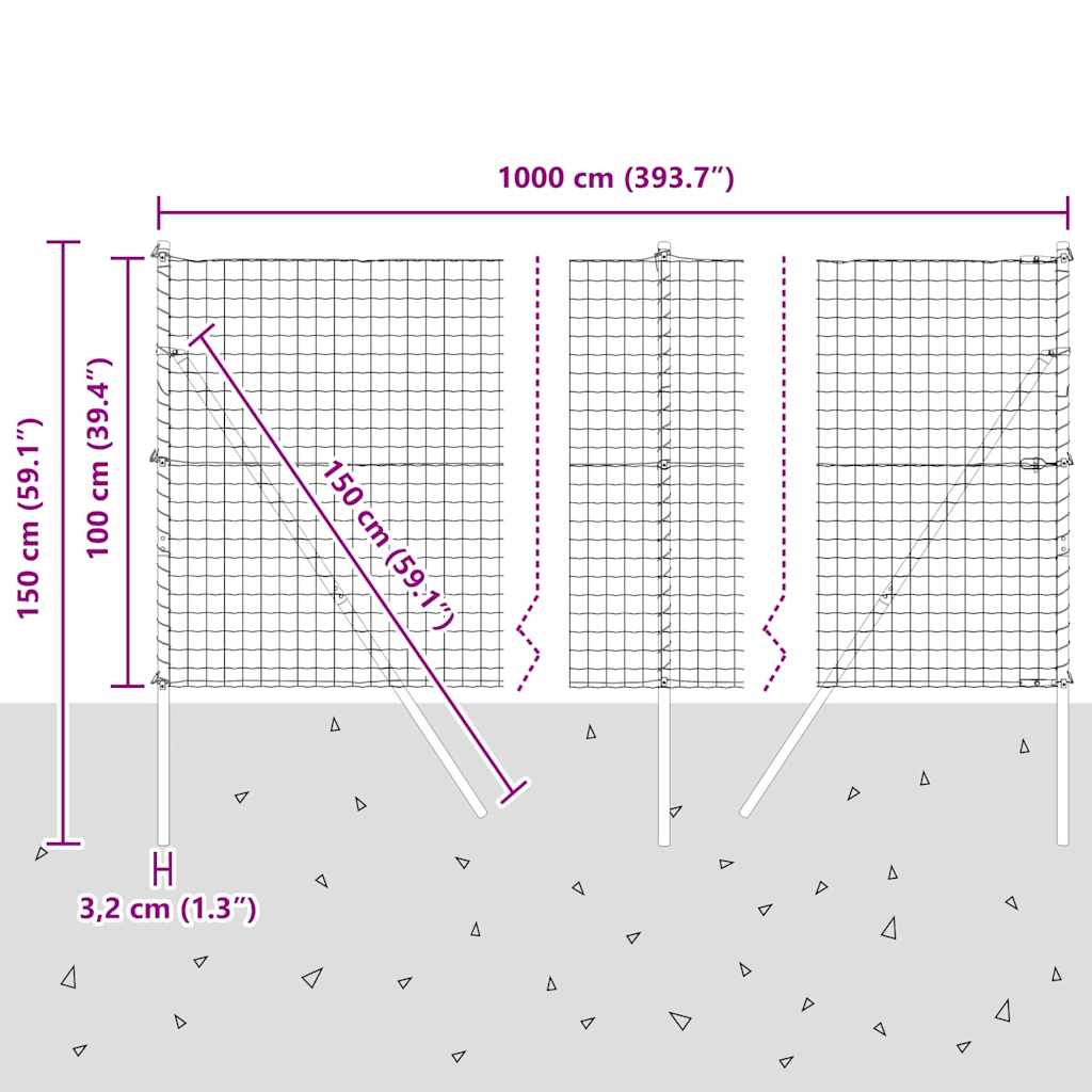 Ευρωπαϊκή Στήριξη Φράχτη 10 x 1 m PVC-Επικαλυμμένο Ατσάλι Γκρι