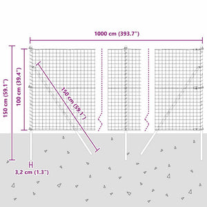 Ευρωπαϊκή Στήριξη Φράχτη 10 x 1 m PVC-Επικαλυμμένο Ατσάλι Γκρι