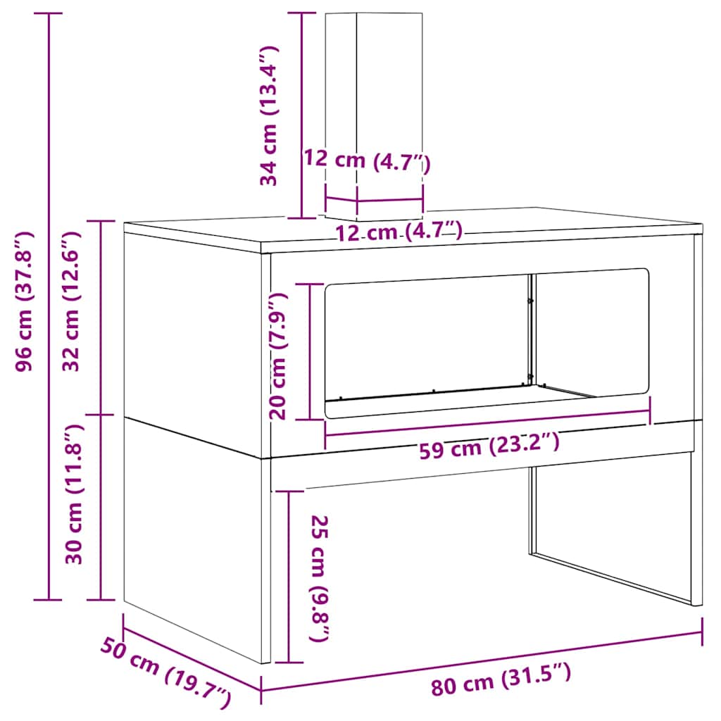 Φωτιά Μαύρο 80 x 50 x 96 εκ. Ψυχρής έλασης χάλυβας - Pakobazaar