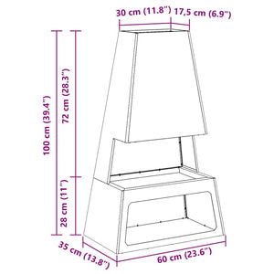 Φωτιά Μαύρο 60 x 35 x 100 εκ. Ατσάλι - Pakobazaar