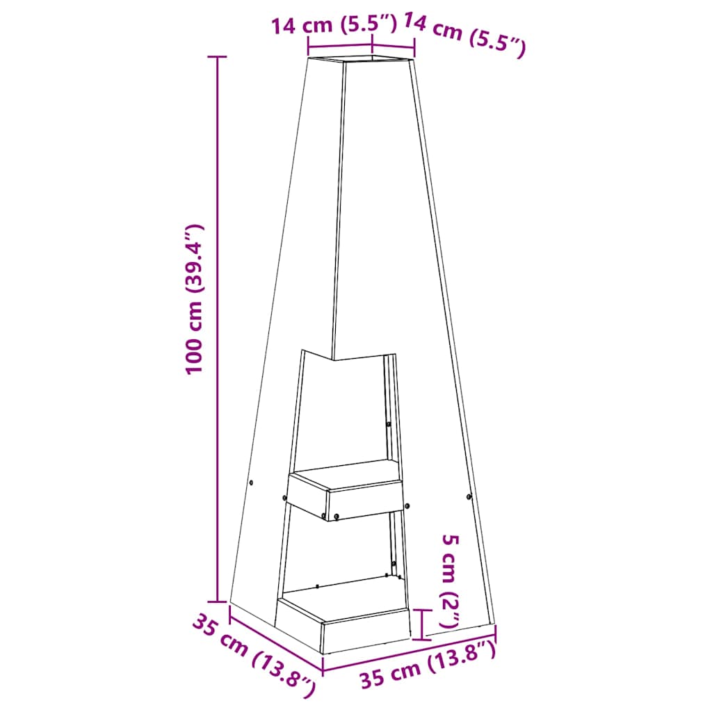 Φωτιά Μαύρο 35 x 35 x 100 εκ Ατσάλι - Pakobazaar