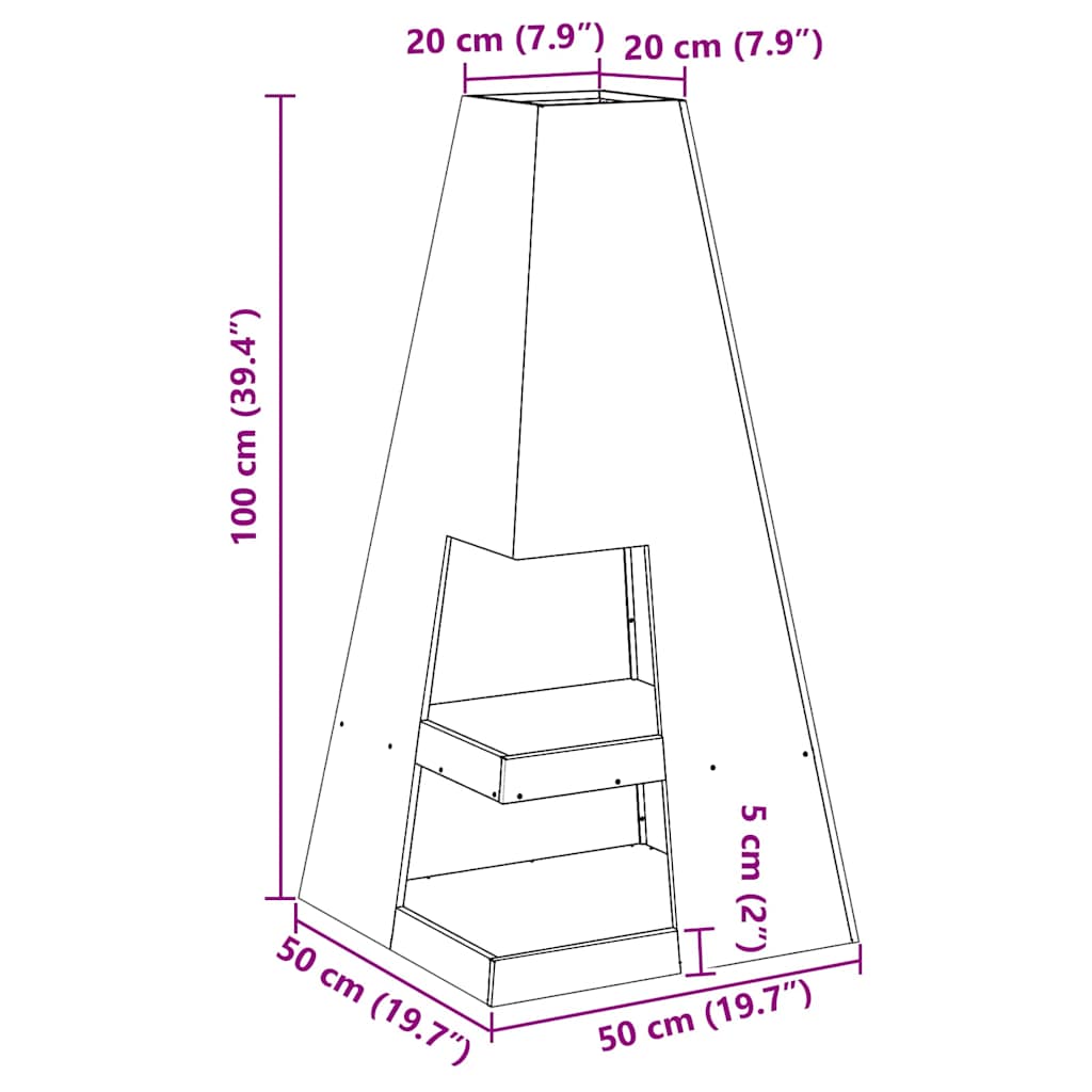 Φωτιά Καφέ 50 x 50 x 100 cm Ατσάλι Σκληρυθέν στον Αέρα