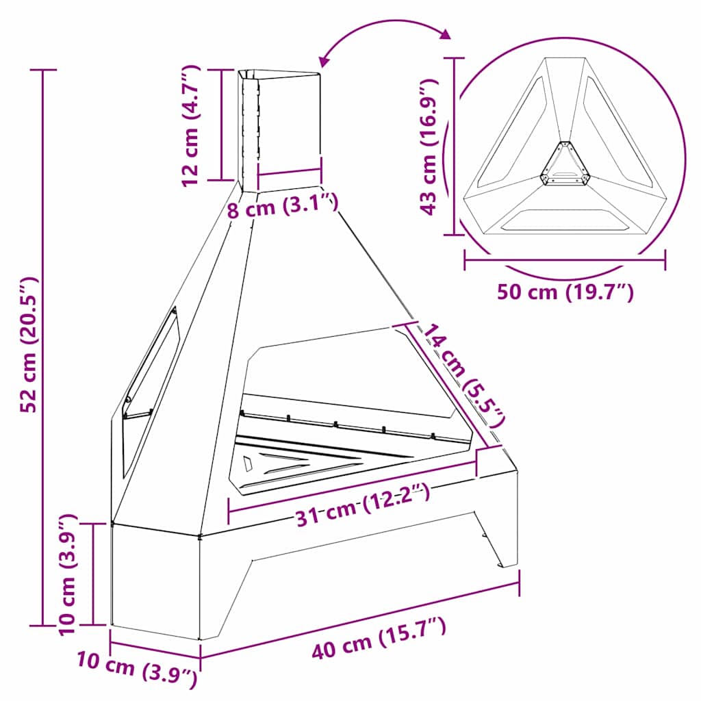 Φωτιά Μαύρο 50 x 43 x 52 εκ. Ατσάλι