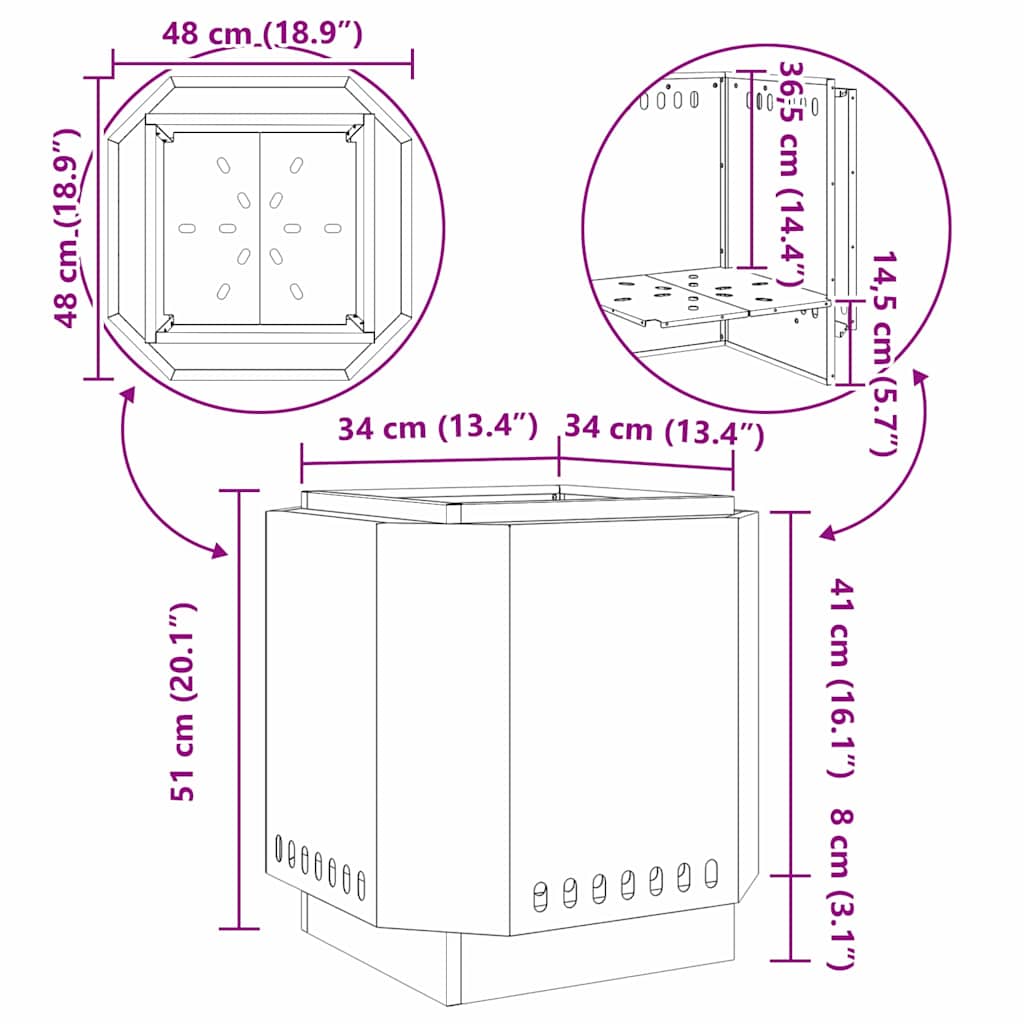 Σόμπα Φωτιάς Χωρίς Καπνό Μαύρο 48 x 48 x 51 cm Ατσάλι - Pakobazaar