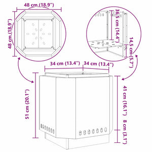 Σόμπα Φωτιάς Χωρίς Καπνό Μαύρο 48 x 48 x 51 cm Ατσάλι - Pakobazaar
