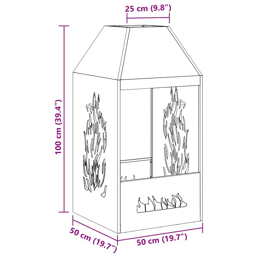 Φωτιά Μαύρο 50 x 50 x 100 cm Ατσάλι - Pakobazaar