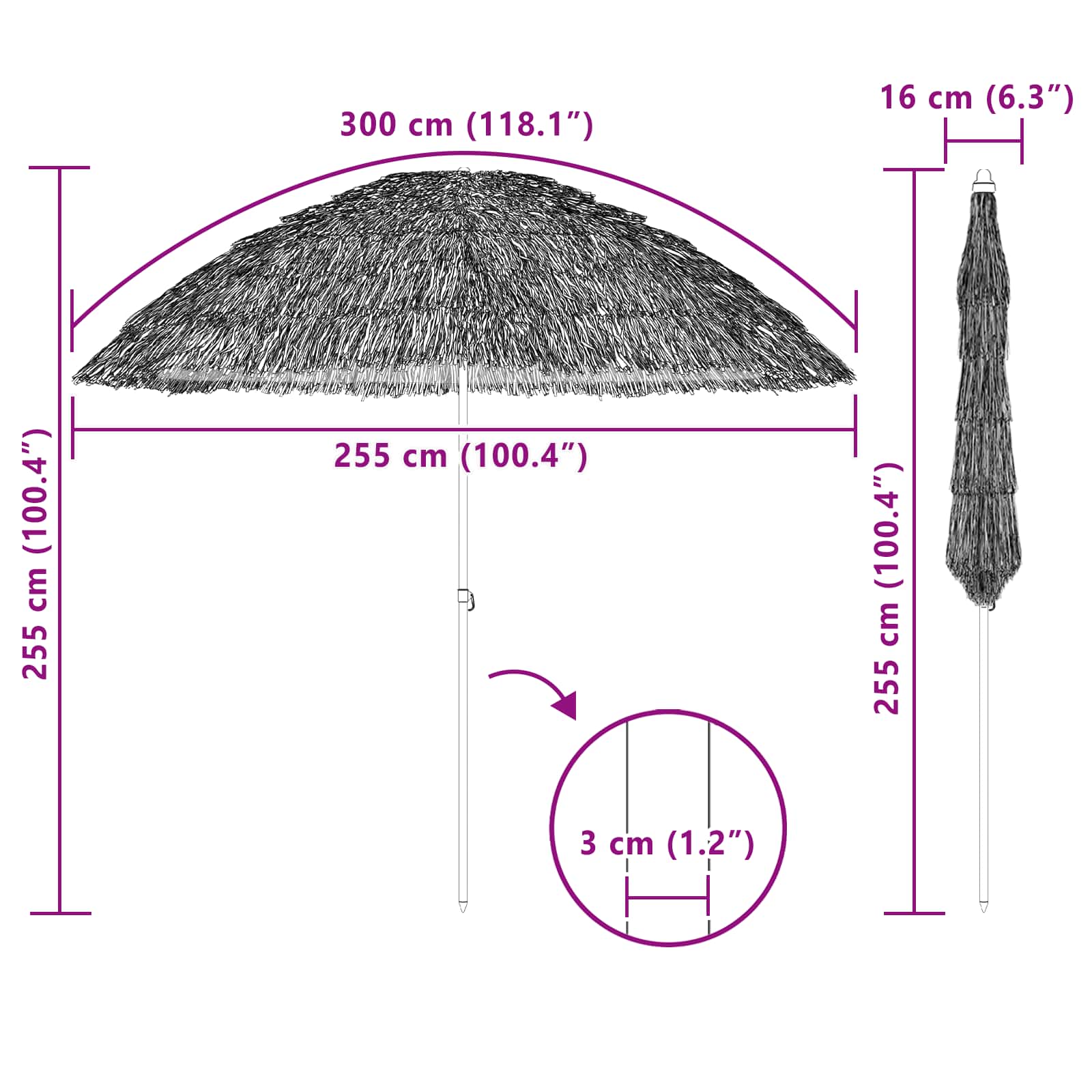 Παράσολα Παραλίας Φυσικό 255 x 255 x 255 εκ