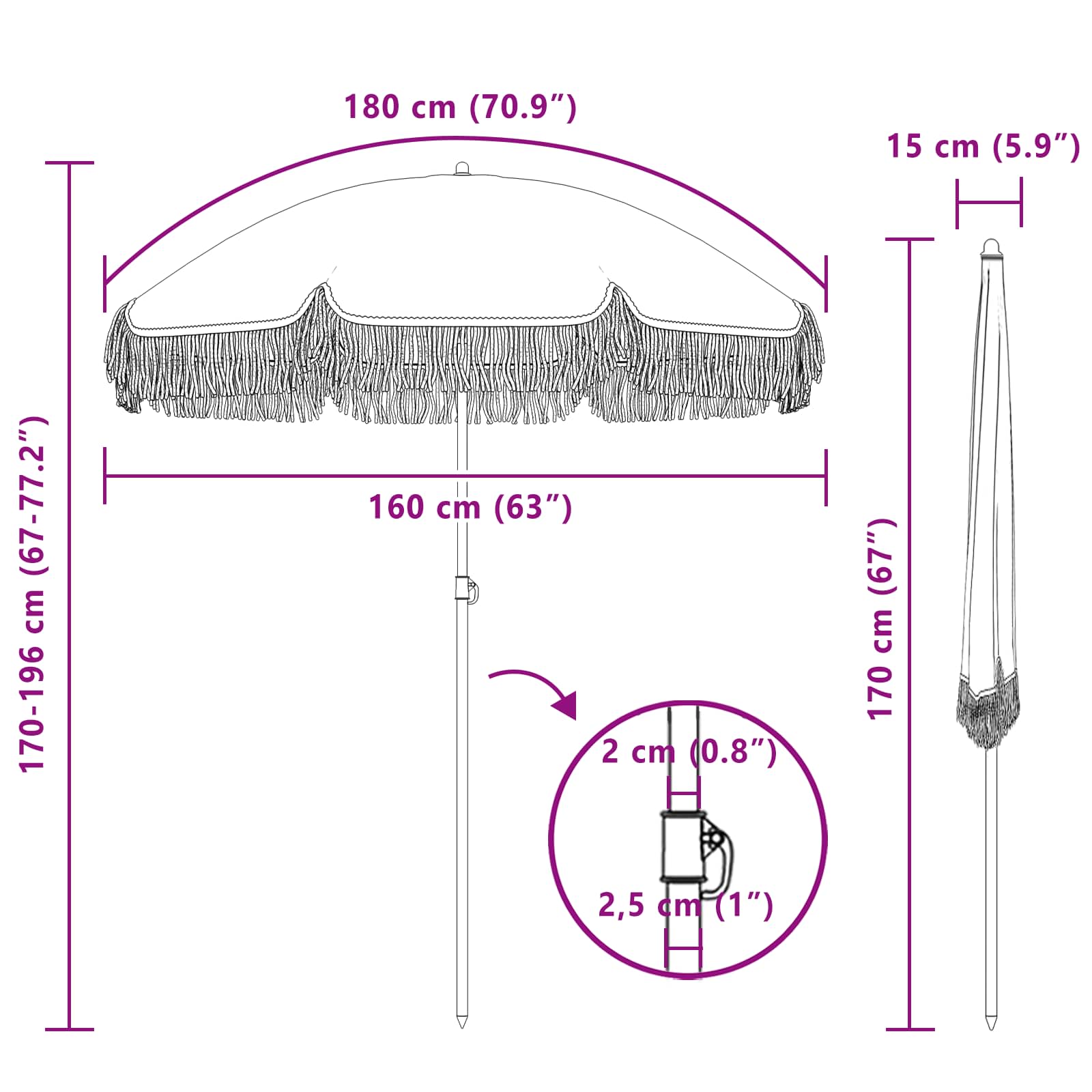Παράσολα Παραλίας Κίτρινο και Λευκό 160 x 160 x 196 εκ