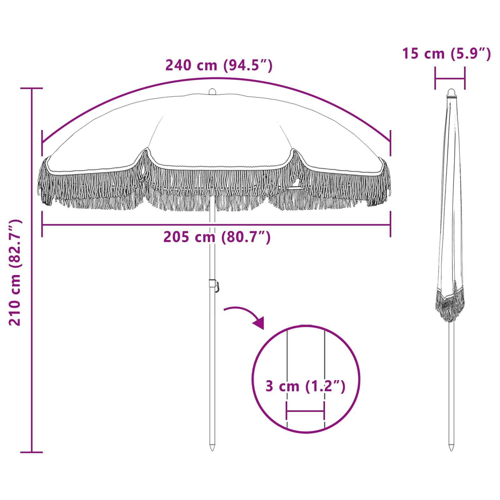 Παράσολα Παραλίας Κίτρινο και Λευκό 205 x 205 x 210 εκ - Pakobazaar