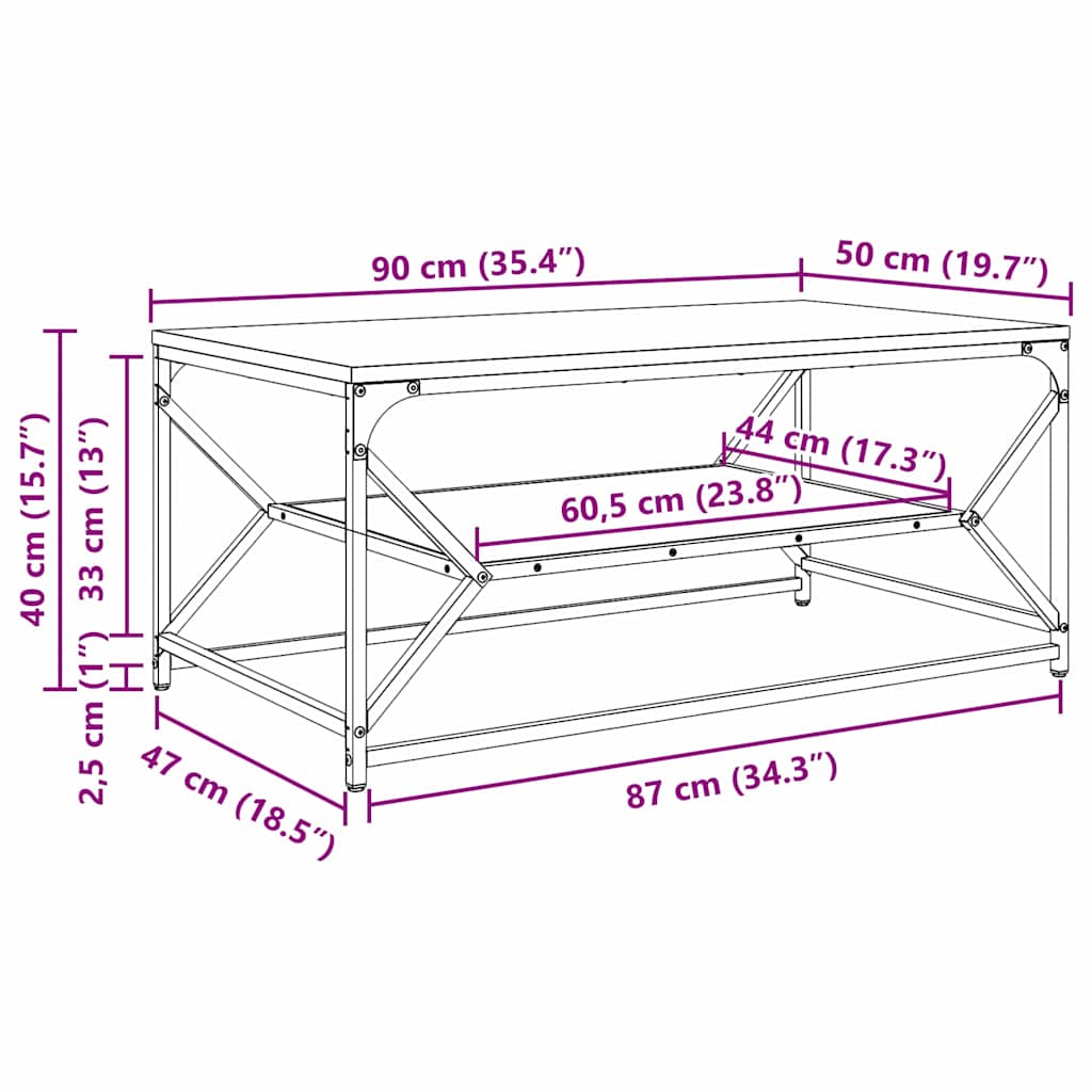Τραπεζάκι σαλονιού Δρύς Sonoma 90 x 50 x 40 cm - Pakobazaar