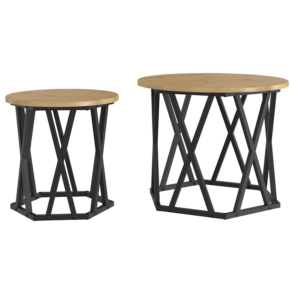 Τραπεζάκι Πλευράς 2 pcs Artisan Oak Μηχανισμένο ξύλο και ατσάλι - Pakobazaar
