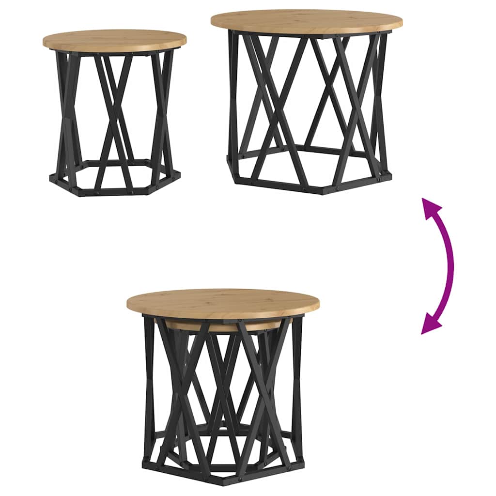 Τραπεζάκι Πλευράς 2 pcs Artisan Oak Μηχανισμένο ξύλο και ατσάλι - Pakobazaar
