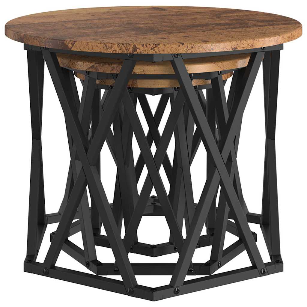 Κομοδίνο Μονάδας 3 pcs Παλιό Ξύλο Μηχανισμένο ξύλο και ατσάλι