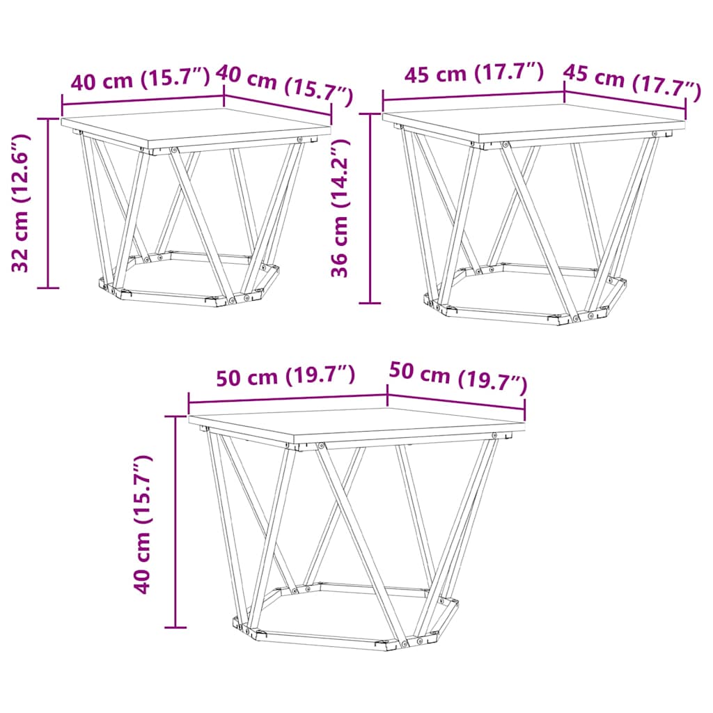 Τραπεζάκι σαλονιού 3 pcs Παλιό Ξύλο Μηχανισμένο ξύλο και ατσάλι