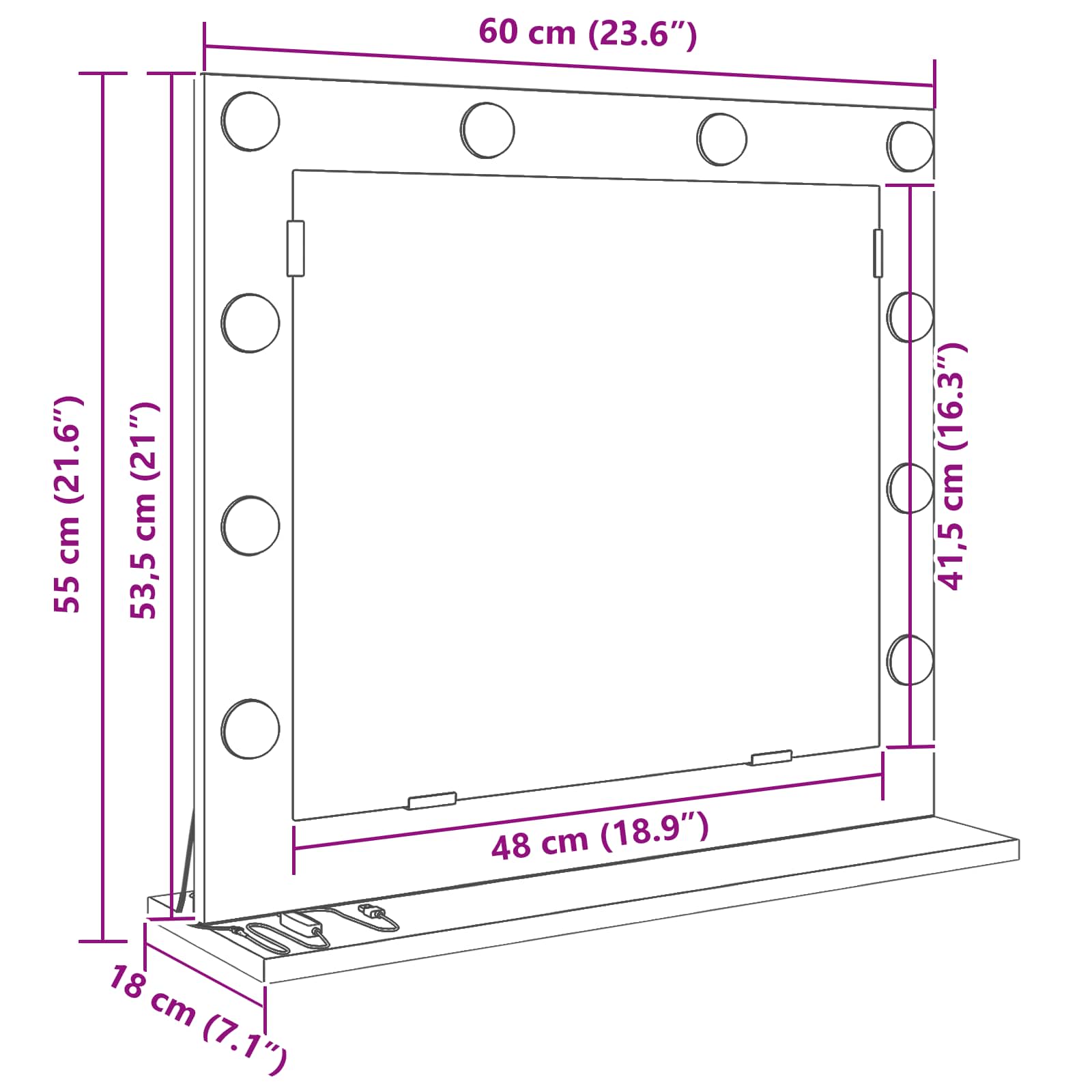 Καθρέφτης τουαλέτας Ορθογώνιος Λευκό 60 x 55 x 18 εκ. - Pakobazaar