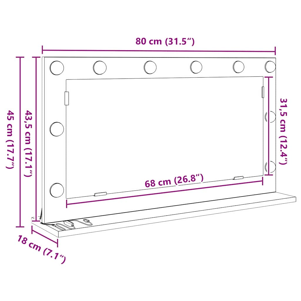 Καθρέφτης τουαλέτας Ορθογώνιος Σκυρόδεμα Γκρι 80 x 45 x 18 εκ. - Pakobazaar