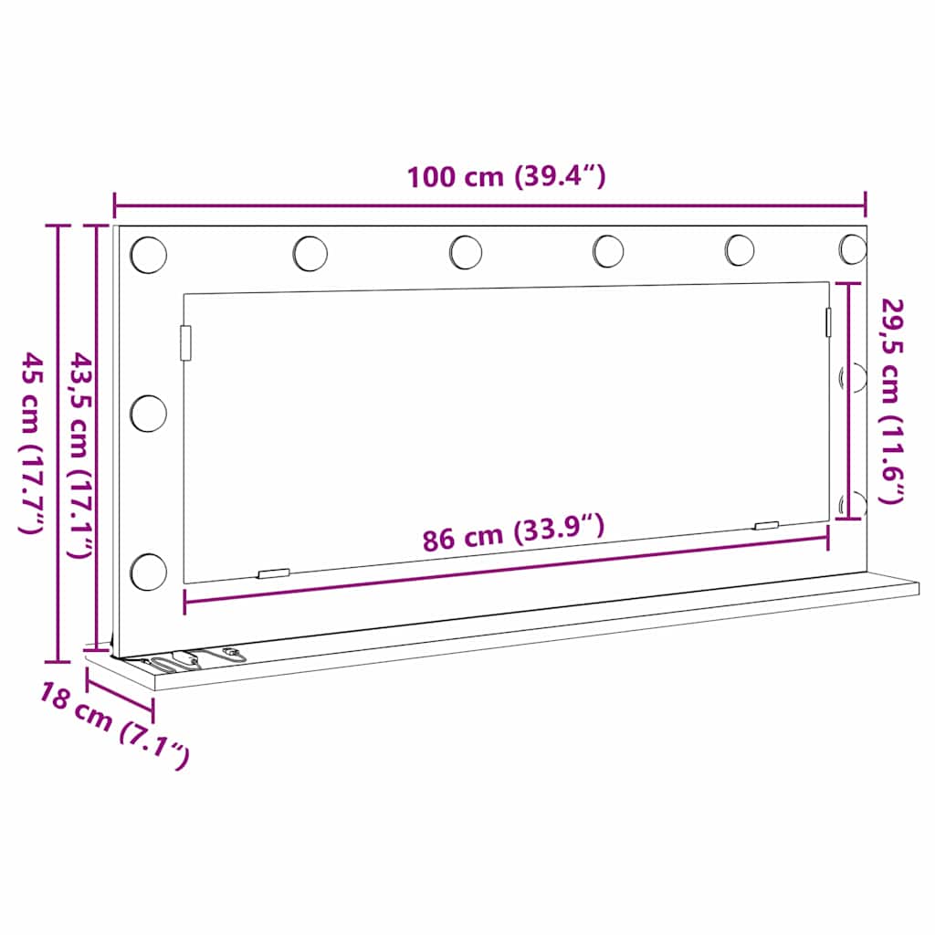 Καθρέφτης τουαλέτας Ορθογώνιος Σκυρόδεμα Γκρι 100 x 45 x 18 εκ. - Pakobazaar
