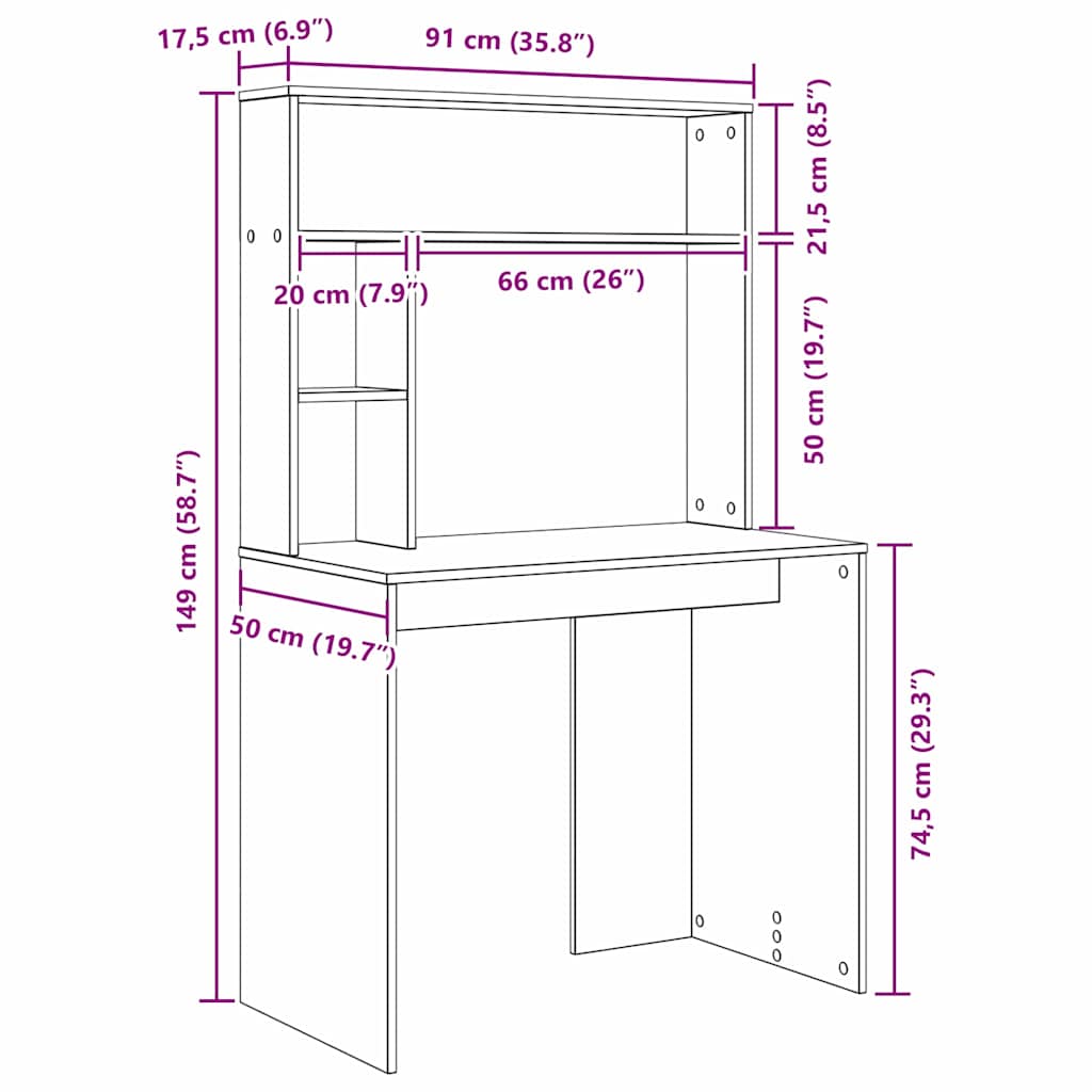 Γραφείο με ράφι Δρύς Sonoma 91 x 50 x 149 εκ Επεξεργασμένο ξύλο - Pakobazaar