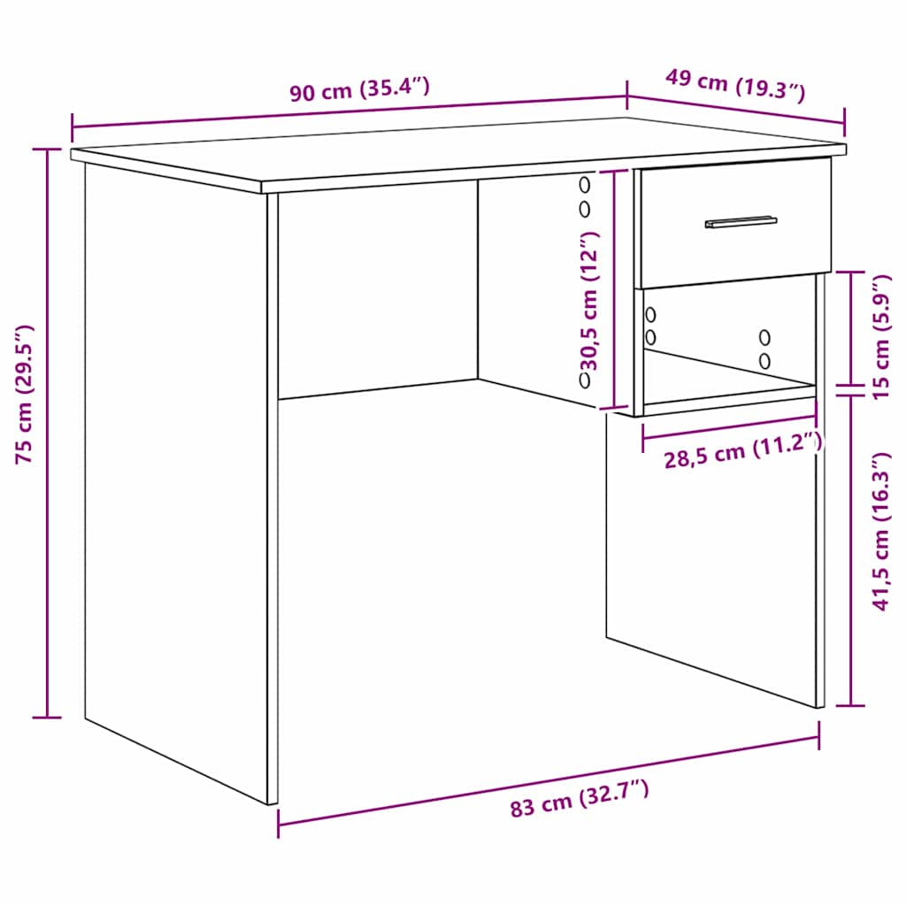 Γραφείο Σκυρόδεμα Γκρι 90 x 49 x 75 εκ Επεξεργασμένο ξύλο