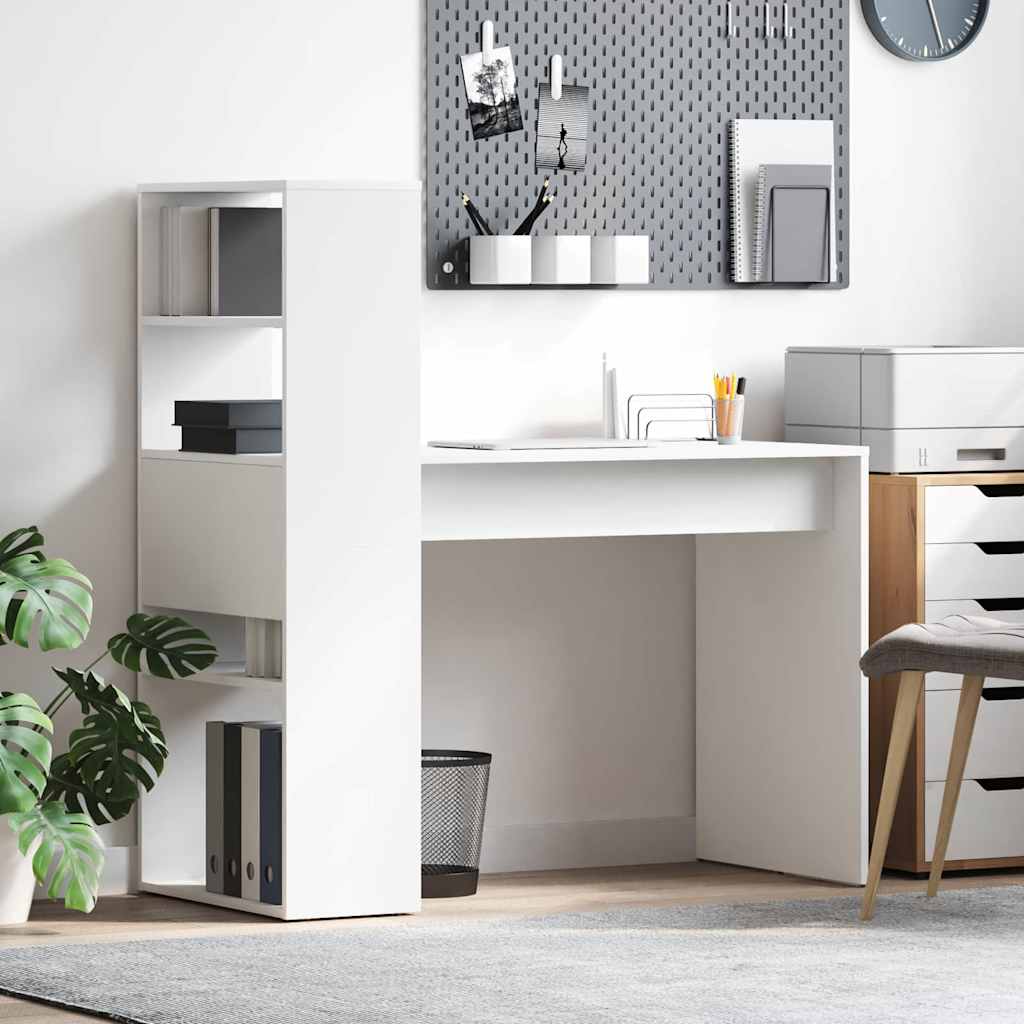 Γραφείο με ράφι Λευκό 113 x 54 x 120 εκ. Επεξεργασμένο ξύλο - Pakobazaar