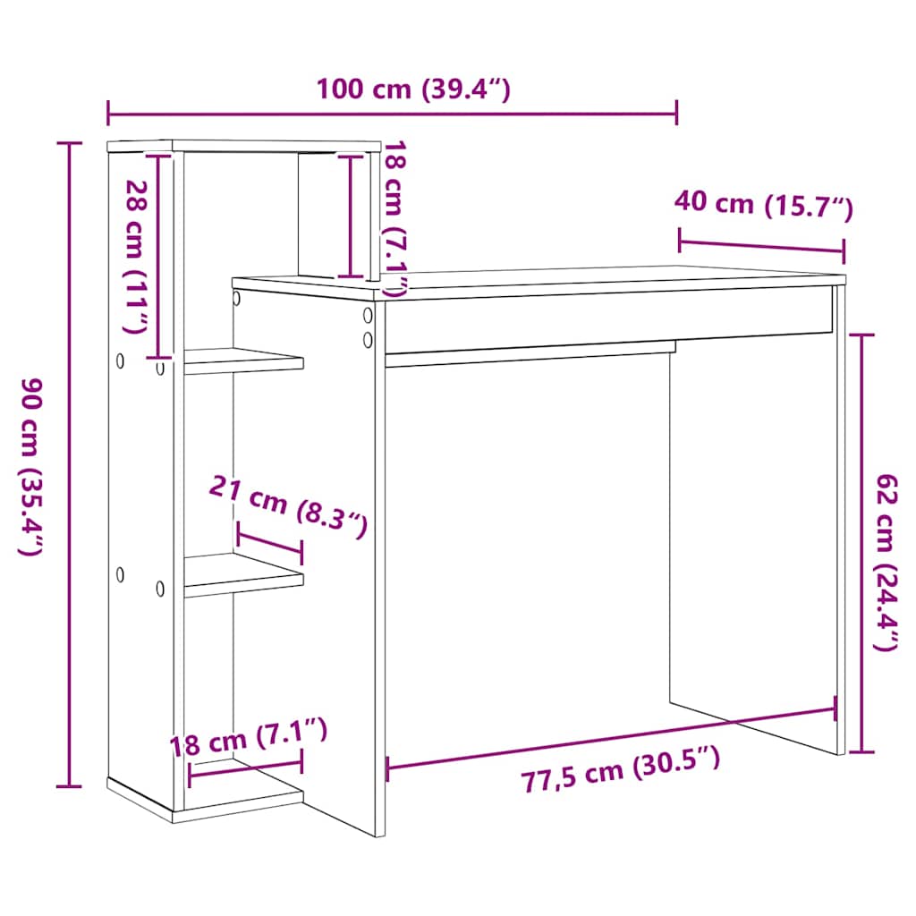 Γραφείο με ράφι Μαύρη Οξυά 100 x 40 x 90 cm Επεξεργασμένο ξύλο - Pakobazaar