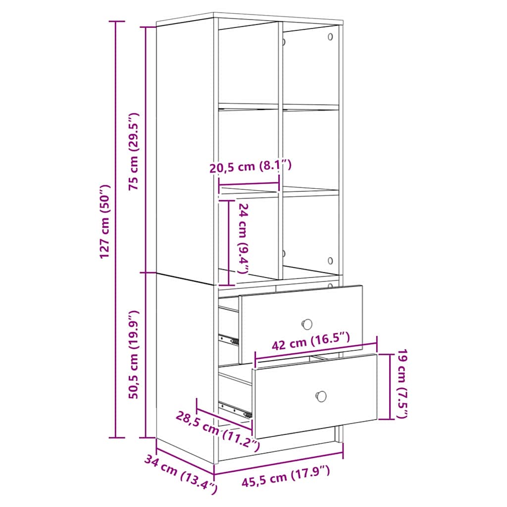 Highboard με συρτάρι Καπνιστό Δρύς 45,5 x 34 x 127 εκ - Pakobazaar