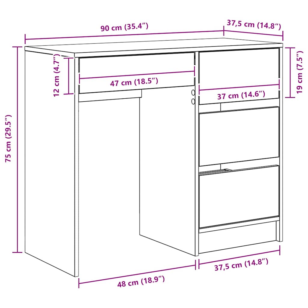Γραφείο Δρύς Sonoma 90 x 37.5 x 75 εκ Επεξεργασμένο ξύλο