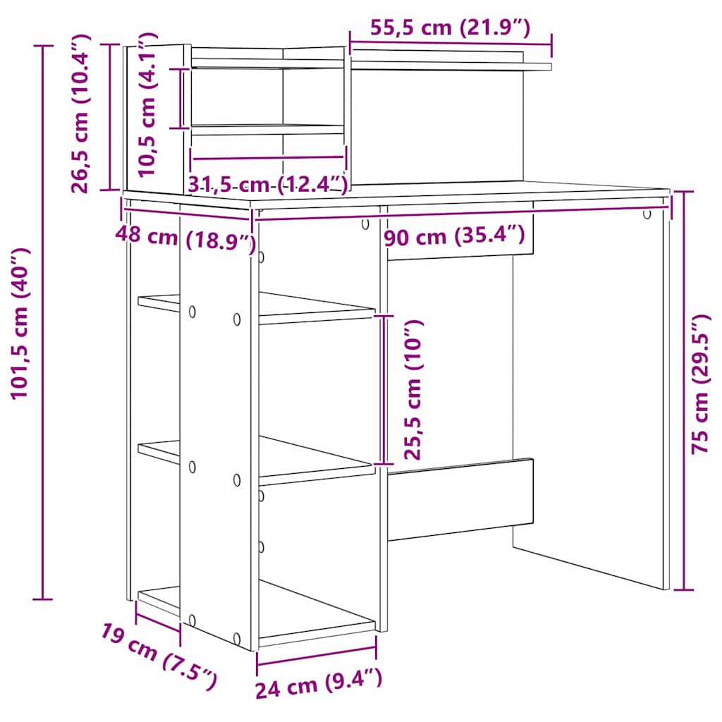 Γραφείο Σκυρόδεμα Γκρι 90 x 48 x 101,5 εκ. Επεξεργασμένο ξύλο