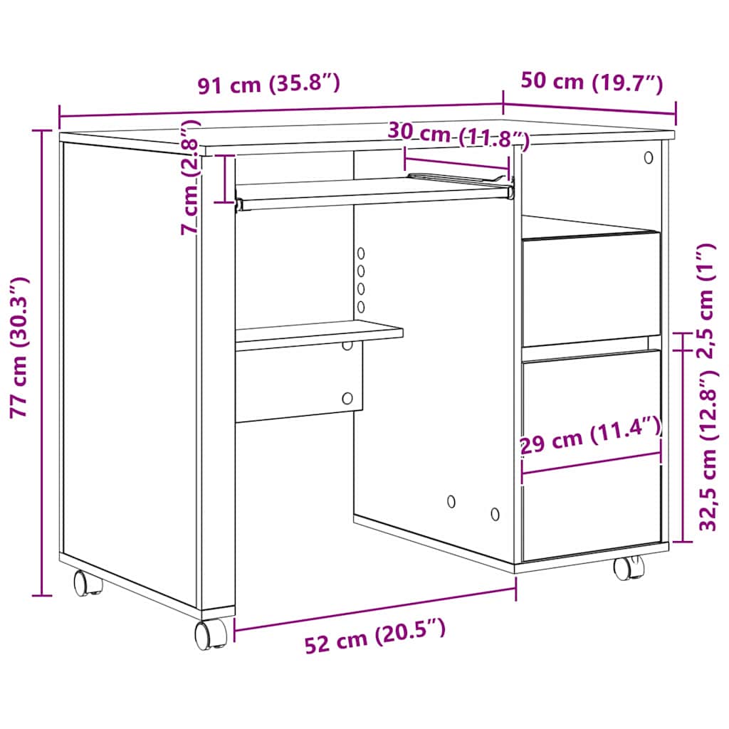 Γραφείο με Ρόδες με συρτάρι Artisan Oak 91 x 50 x 77 εκ.
