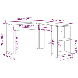 Γωνιακό γραφείο με ράφι Παλιό Ξύλο 140 x 113,5 x 75 εκ. - Pakobazaar