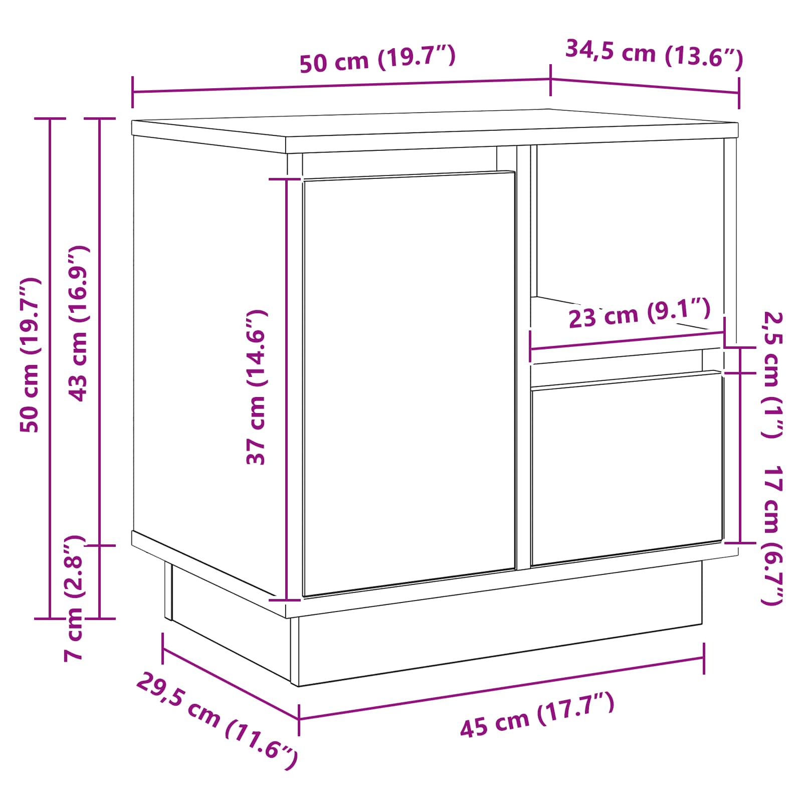 Κομοδίνο με συρτάρι 2 pcs Σκυρόδεμα Γκρι 50 x 34,5 x 50 εκ. - Pakobazaar