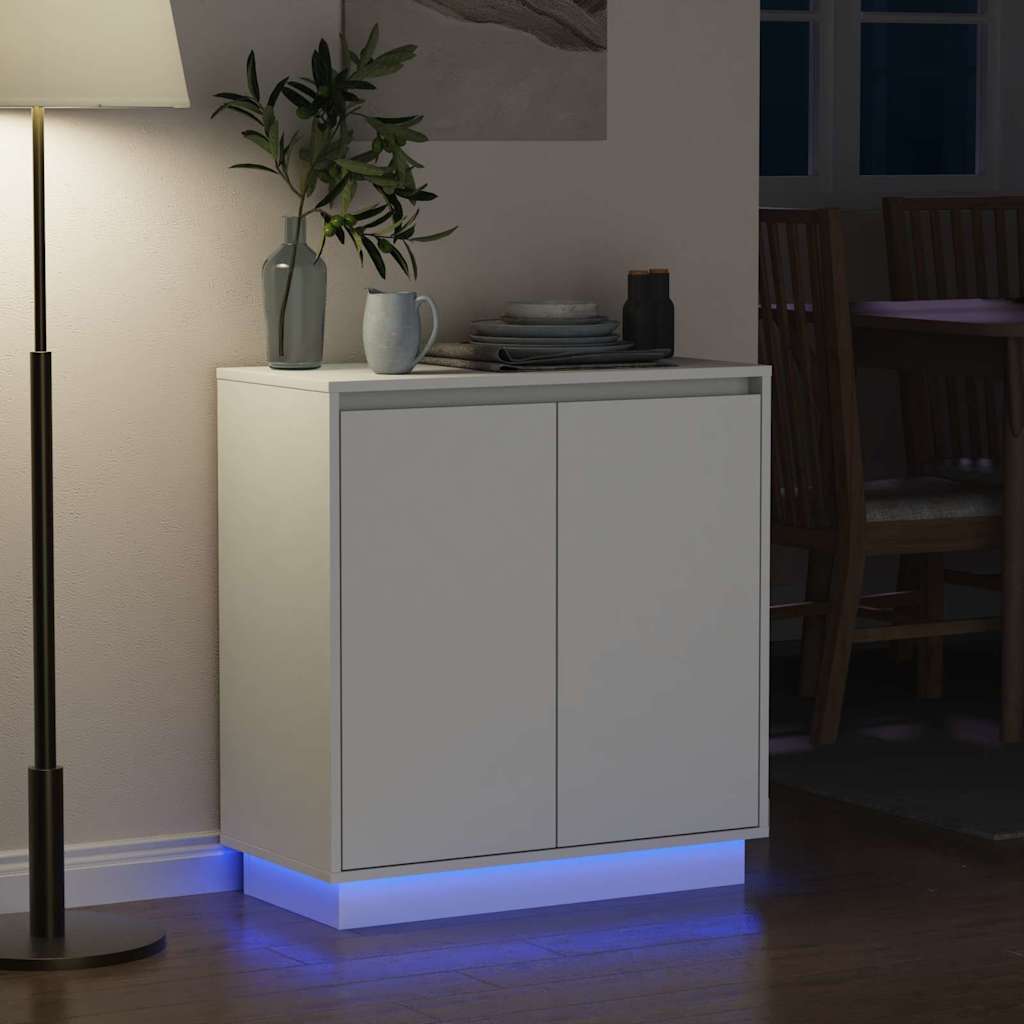 Πλευρικό Τραπέζι LED με ράφι με πόρτα Λευκό 71 x 34,5 x 75 εκ. - Pakobazaar
