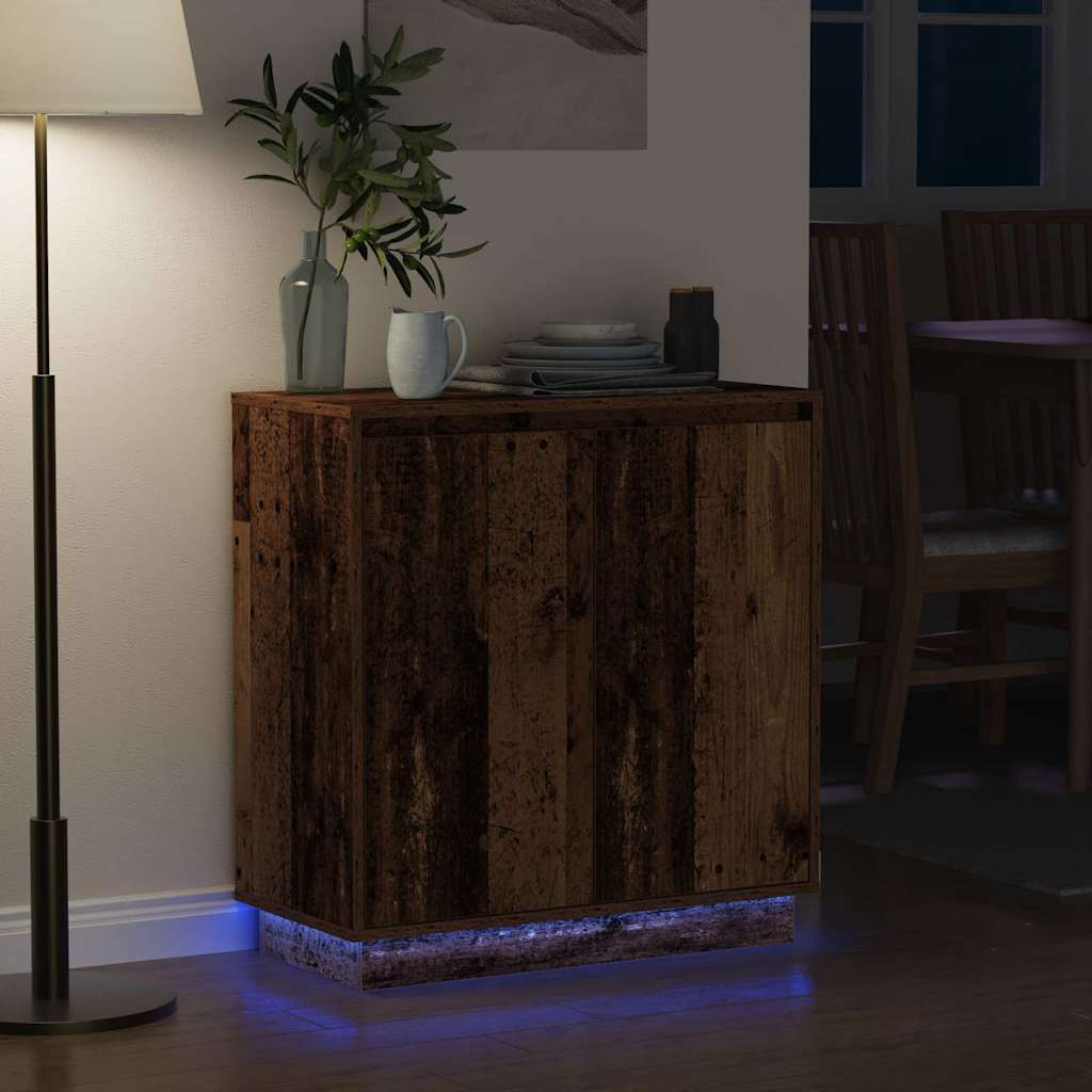 Πλευρικό Τραπέζι LED με ράφι Παλιό ξύλο 71 x 34,5 x 75 εκ. - Pakobazaar