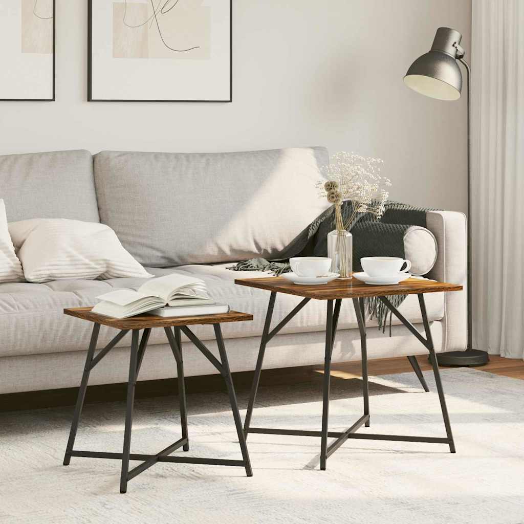Σετ βοηθητικά τραπεζάκια 2 pcs Φουσκωτό δρυς και Μαύρο