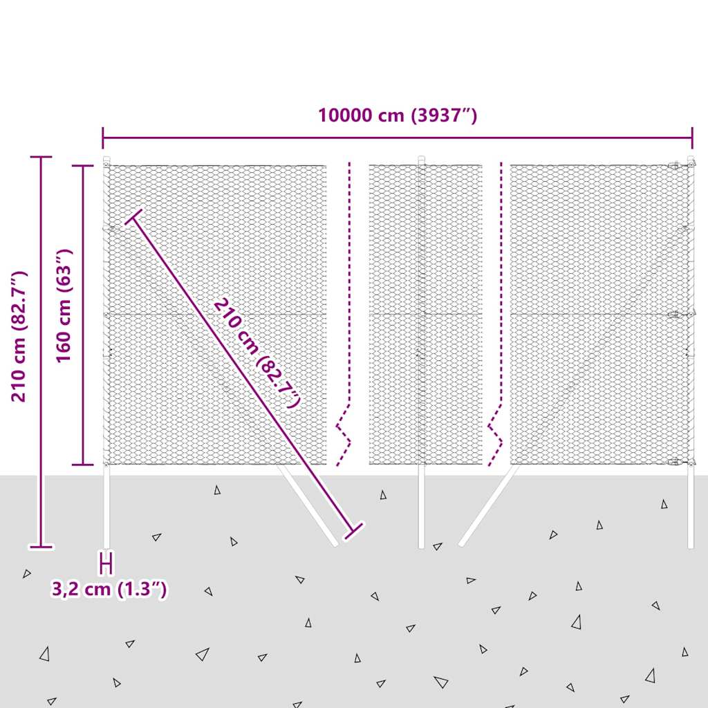 Στύλος Περιφράξεων Γκρι 100 x 1,6 m (25 mm πλέγμα)