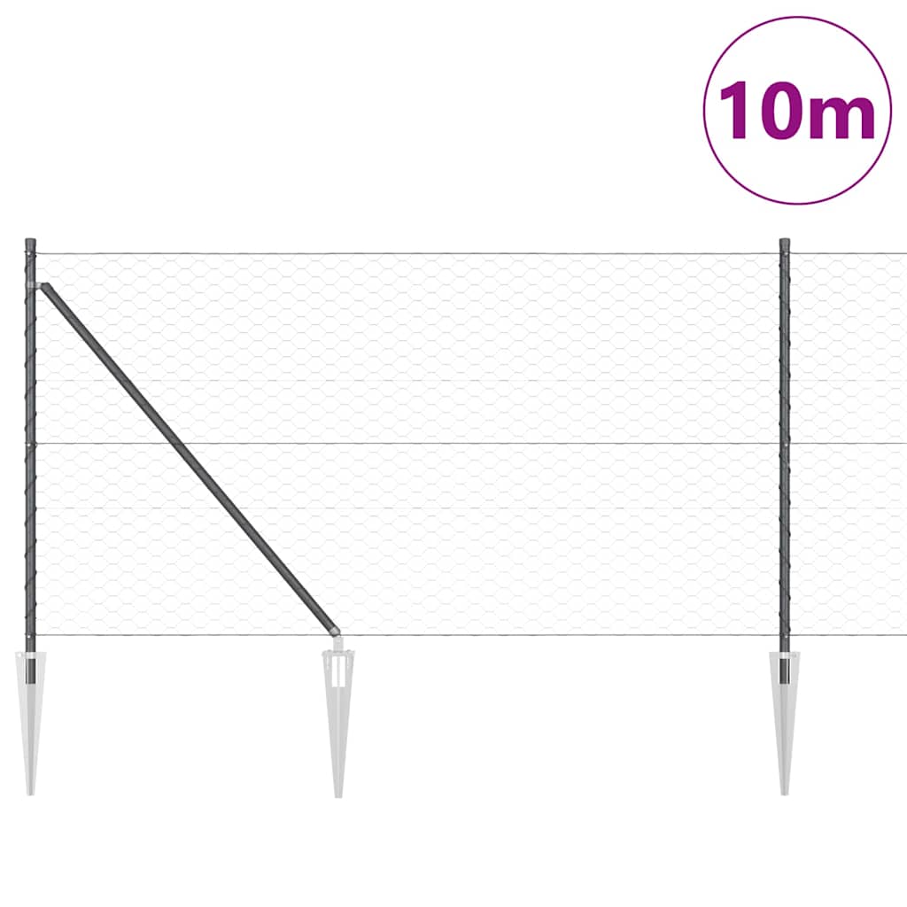 Εξαγωνική Φράχτη με Στύλο 10 x 1 m PVC-Επικαλυμμένο Ατσάλι Γκρι