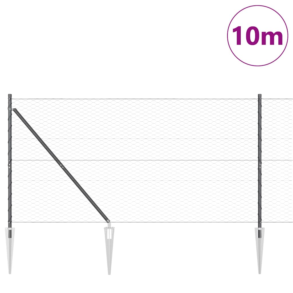 Εξαγωνική Φράχτη με Στύλο 10 x 1,2 μ PVC-Επικαλυμμένο Ατσάλι