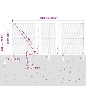Εξαγωνική Φράχτη με Στύλο 10 x 1,5 m PVC-Επικαλυμμένο Ατσάλι