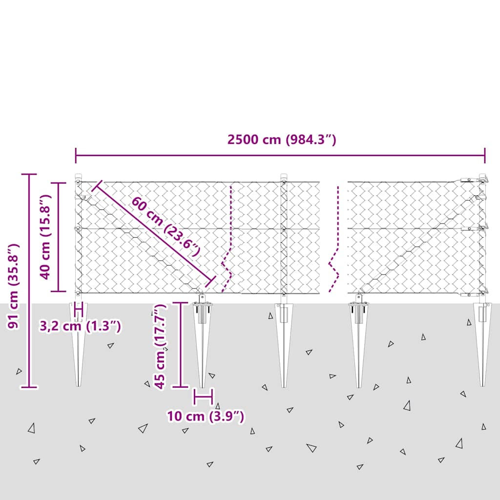 Εξαγωνική Φράχτη με Στύλο 25 x 0,4 m PVC-Επικαλυμμένο Ατσάλι