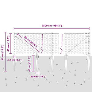Εξαγωνική Φράχτη με Στύλο 25 x 0,4 m PVC-Επικαλυμμένο Ατσάλι