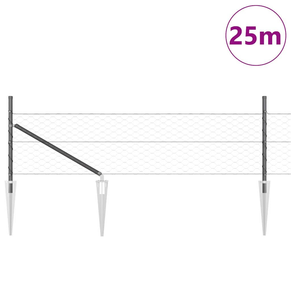 Εξαγωνική Φράχτη με Στύλο 25 x 0,4 m PVC-Επικαλυμμένο Ατσάλι