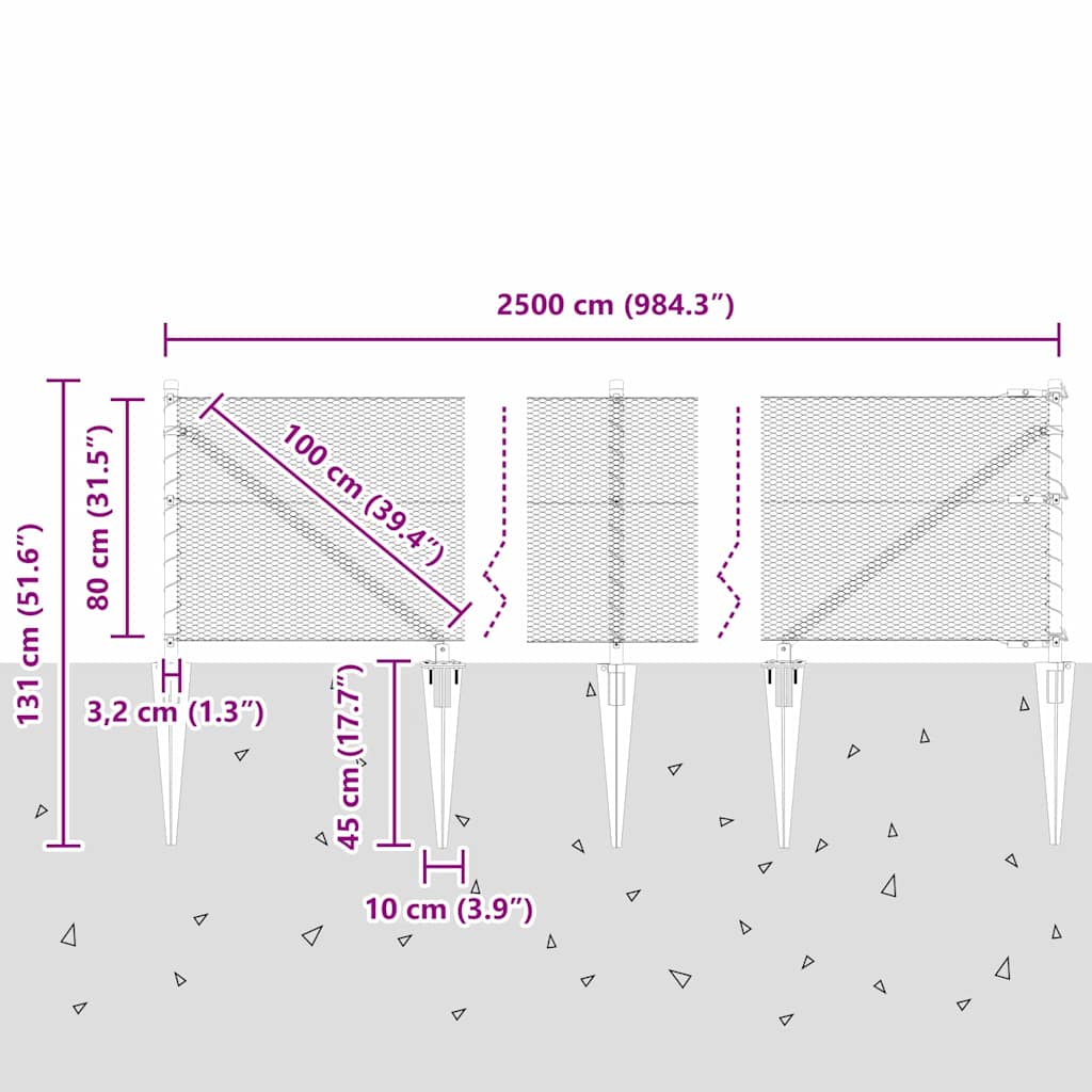 Στύλος Περιφράξεων Γκρι 25 x 0,8 μ (13 χιλιοστά πλέγμα)