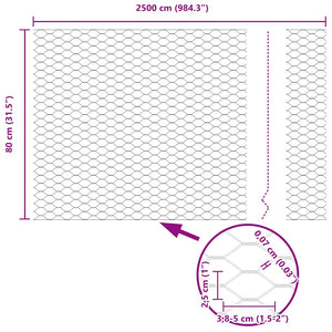 Εξαγωνική Φράχτη με Στύλο 25 x 0,8 m PVC-Επικαλυμμένο Ατσάλι