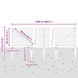 Εξαγωνική Φράχτη με Στύλο 25 x 0,8 m PVC-Επικαλυμμένο Ατσάλι
