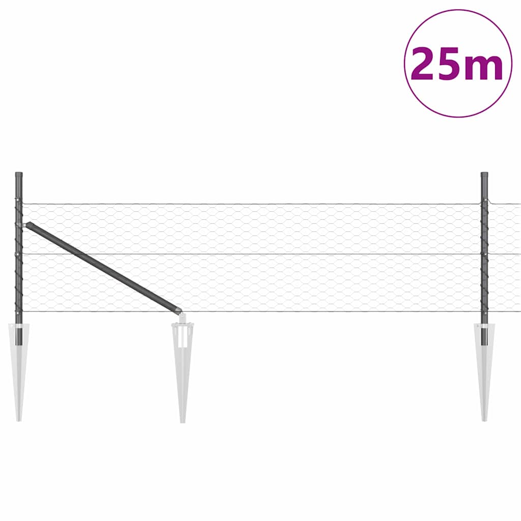 Εξαγωνική Φράχτη με Στύλο 25 x 0,8 m PVC-Επικαλυμμένο Ατσάλι